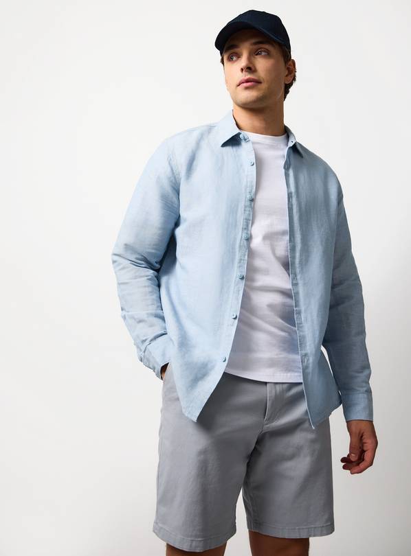 Light Blue Linen Long Sleeve Button Up Shirt S